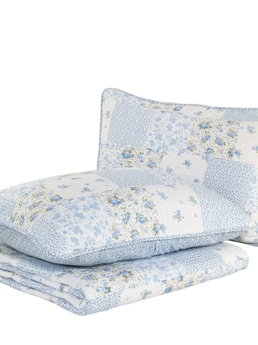 Laura Ashley Light Blue Floral Patchwork Quilt Set - Classic Home Bedding Queen